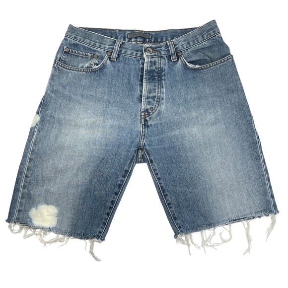 John Varvatos Jean Shorts 30x9 Unique Thrashed 100% Cotton Jorts USA Back Patch - Picture 1 of 8